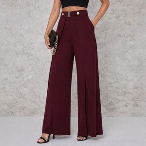 Valentine High-Waisted Burgundy Wide Leg Pants | Small | Elegant Flowy Trousers